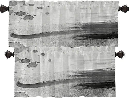 Vista 153 de Shrahala Beige and Orange Abstract Art Brushstrokes Blackout Curtain Tiers, Abstract Oil Paint Kitchen Valance Light Blocking Tier Drapes with Rod