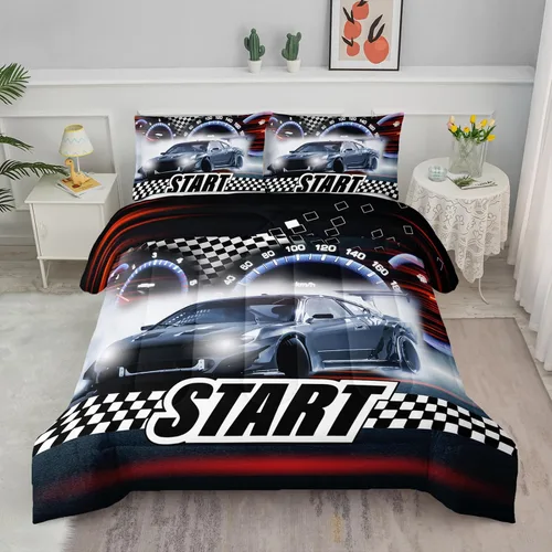 Vista 25 de Juego de edredón para niños Axolotl, tamaño individual, juego de ropa de cama con diseño de autos de carreras para niños, niñas, adolescentes