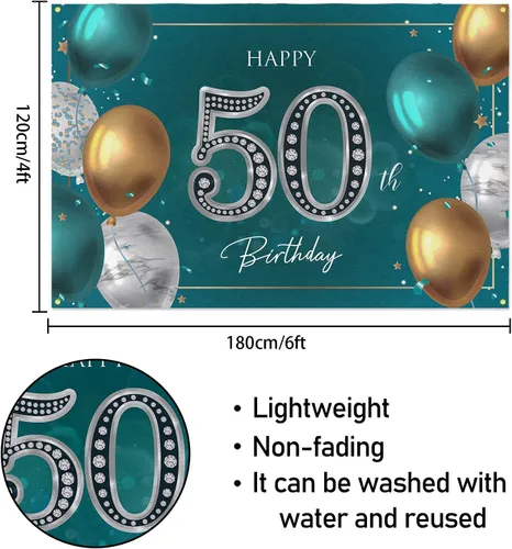 Vista 2 de HAMIGAR Fondo de pancarta de feliz cumpleaños 50 de 6 x 4 pies, decoraciones de cumpleaños de 50 años, suministros de fiesta para mujeres y hombres