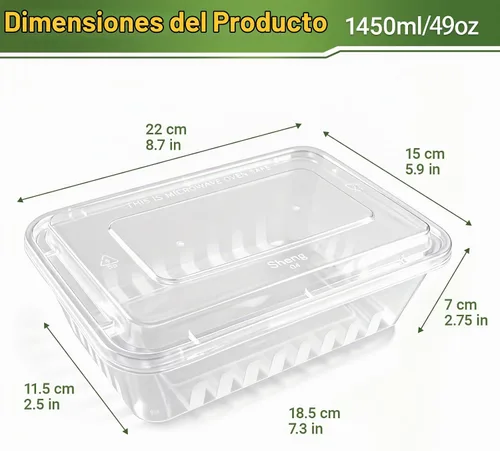 Vista 7 de Contenedor desechable transparente de 49 onzas para preparación de comidas, grande para alimentos, 50 unidades, rectangular, de plástico, con tapas