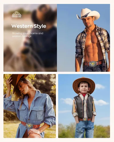 Vista 4 de Elilier Hebilla de cinturón para hombre, vaquero occidental, resistente, regalos para niñosespososadolescenteshombres, para vaquero Rodeo Halloween