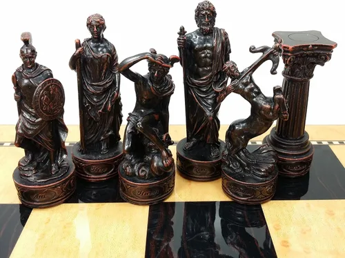 Vista 3 de Mitología griega Dioses pintado a mano juego de ajedrez W/17" Gloss Junta de almacenamiento