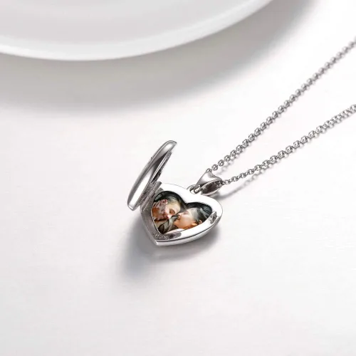 Vista 2 de Collar de plata esterlina 925 con medallón de corazón que mantiene fotos para siempre en tu corazón medallón collar medallón para mujeres y niñas