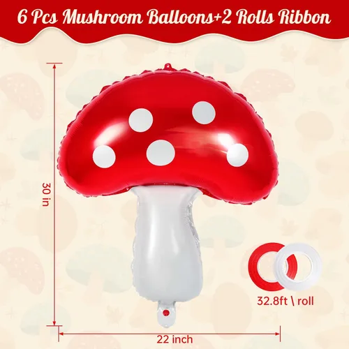 Vista 3 de 6 globos con forma de hongo, globos de Mylar de 31 pulgadas, bonitos globos de cumpleaños en forma de hongo para decoración de fiestas temáticas