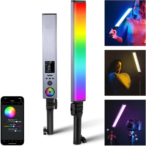 Vista 12 de NEEWER Barra de Luz LED RGB2 con Puerta de Granero de Metal, Mango, Barra Táctil/APP/Control 2.4G, Luz de Video RGB Magnética Recargable de Mano