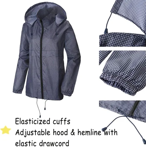 Vista 5 de SUNDAY ROSE Chaqueta de lluvia para mujer, impermeable, con capucha, chaqueta de primavera