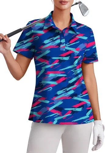 Vista 11 de PINSPARK Polo de golf de 4 botones para mujer, UPF 50+, secado rápido, atlético, camiseta de tenis con cuello, ajuste relajado