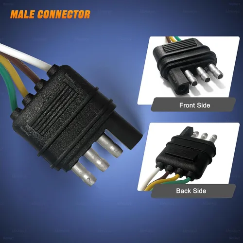 Vista 3 de Extensión de cable de remolque 4 vías 4 pines, enchufe de 4 cables 4 planos con enchufe macho y hembra 18 AWG 26 pulgadas, extensor de arnés