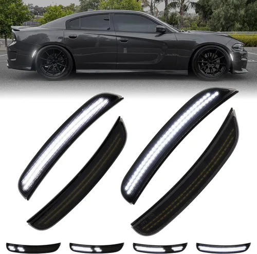 Vista 9 de Luces LED de marcador lateral rojo ámbar para Dodge Charger SRT Hellcat Scat Pack 2015 2016 2017 2018 2019 2020 2021 2022 2023 2024, kit de lente