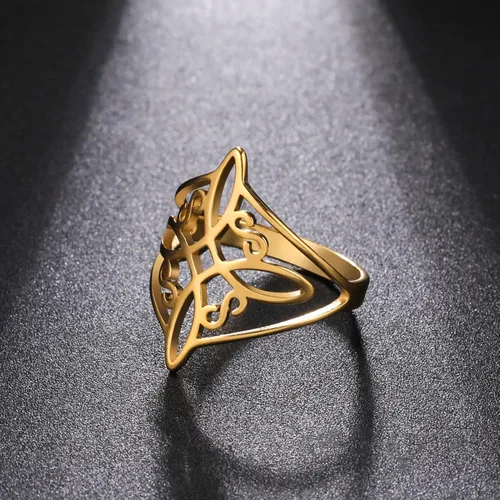 Vista 30 de TEAMER Anillo de nudo de brujas, amuleto celta de acero inoxidable, joyería vintage para mujer