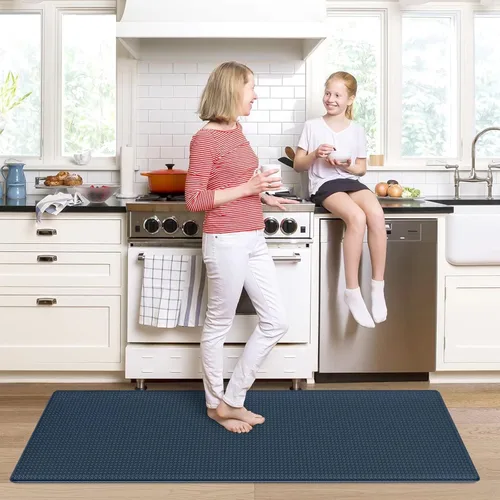 Vista 6 de Tapetes de cocina acolchados antifatiga, impermeable, acolchado de espuma viscoelástica para estar de pie, 17 x 59 pulgadas, color azul