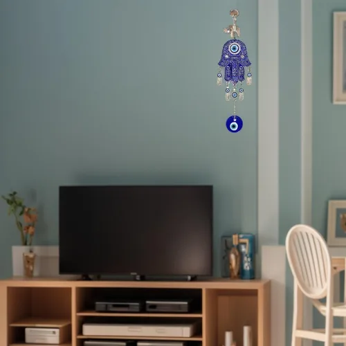Vista 5 de Decoración colgante con protección de manos Hamsa con diseño de mal de ojo azul (con bolsa de decoración mejor) -028