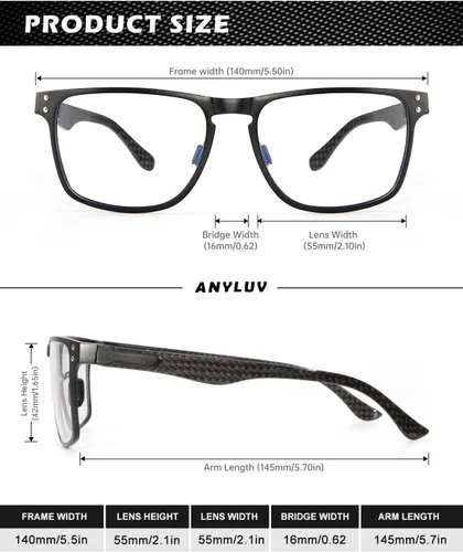 Vista 7 de ANYLUV Blue Light Glasses Men, Carbon Fiber Working Blue Light Blocking Glasses Relieve Eyestrain for Men Women