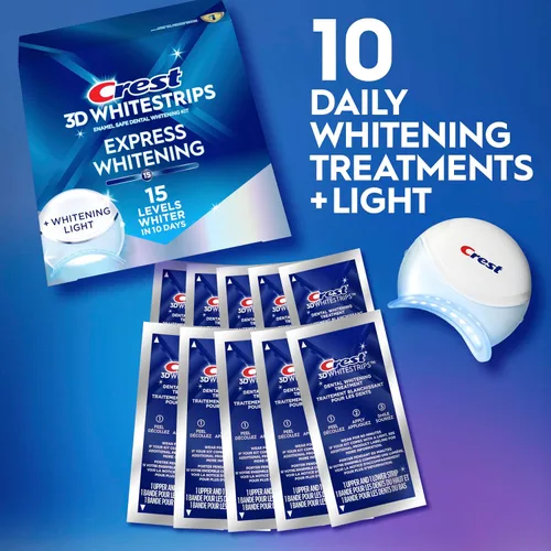 Vista 3 de Kit de blanqueamiento dental Crest 3D Whitestrips Express con luz LED + blanqueamiento de dientes, 1 luz + 10 tratamientos, cada uno con 1