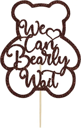 Vista 7 de Decoración para tartas de We Can Bearly Wait con purpurina marrón, Sweet Baby/Oh Baby, decoración de fiesta de revelación de género