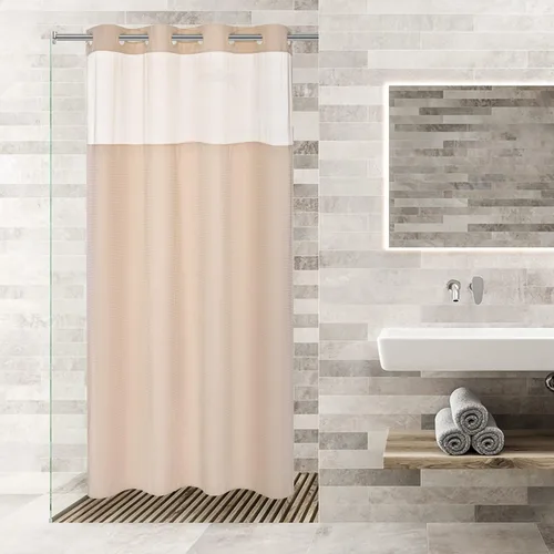 Vista 54 de Cortina de baño River Dream de gran peso sin ganchos necesarios con diseño de gofre punteado y forro a presión - 36W x 74H, de calidad hotelera