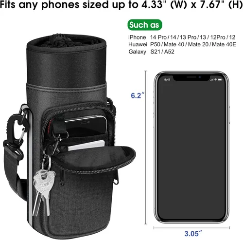 Vista 3 de CaseBot Bolsa de transporte para botella de agua, bolsa deportiva para botella de agua con correa de mano ajustable para el hombro y 2 bolsillos