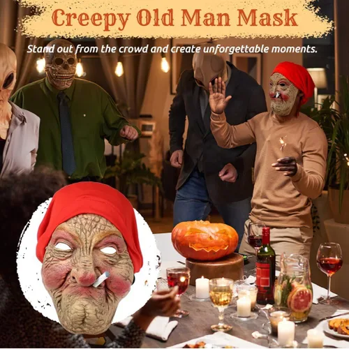 Vista 2 de Máscara de anciano espeluznante realista de látex humano antiarrugas, máscara de Halloween para mujer aterradora, máscara de nana vieja con diadema