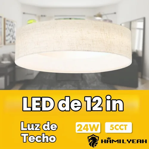 Vista 6 de Hamilyeah Lámpara de techo de montaje empotrado de 24W, lámpara de techo LED regulable con pantalla de tela beige de 5CCT, lámpara de techo