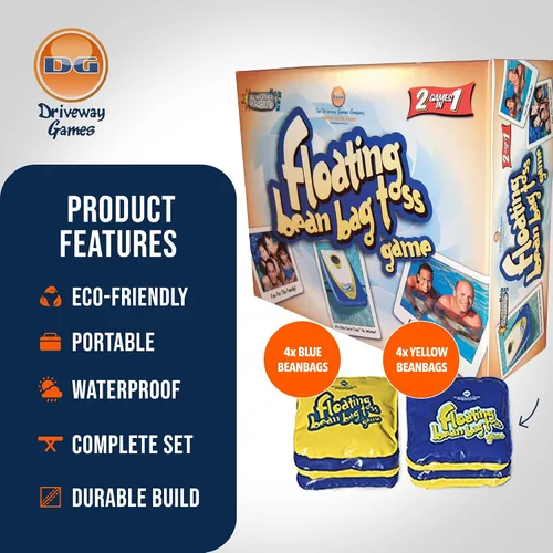 Vista 3 de Drive Way Games - Juego de cornhole flotante. Tabla inflable para lanzar maíz y bolsas de frijoles flotantes para piscina, lago, agua