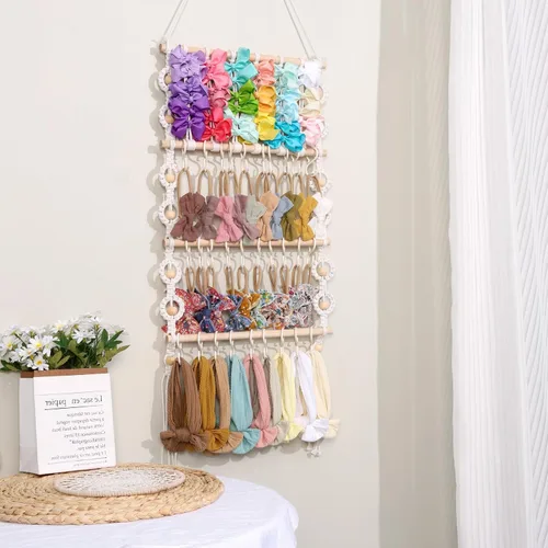 Vista 6 de POVETIRE Soporte para diadema organizador de lazos para el pelo de niñas, colgador de lazo para bebé, accesorios para el cabello, organizador