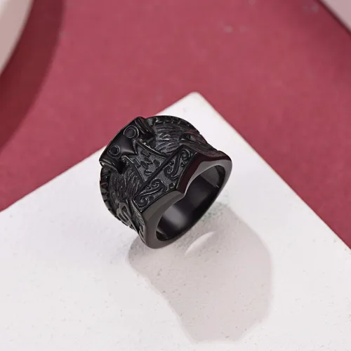 Vista 9 de FaithHeart Norse Viking Jewelry - Anillo de acero inoxidable de guerrero para hombre con diseño vikingo de cabeza de lobomartillo de Thor