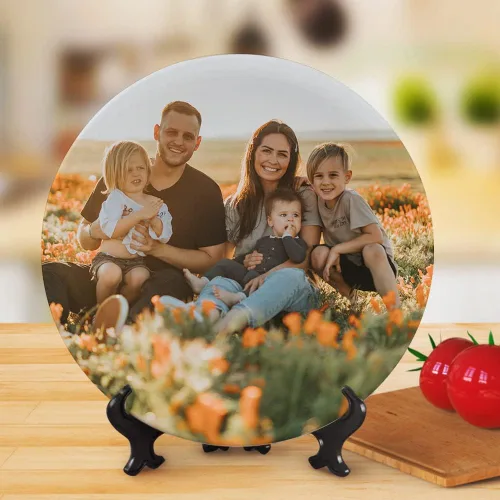 Vista 2 de Plato de cena personalizado de cerámica con foto personalizada con imagen, texto, logotipo, regalos del día de la madre para mamá, regalos