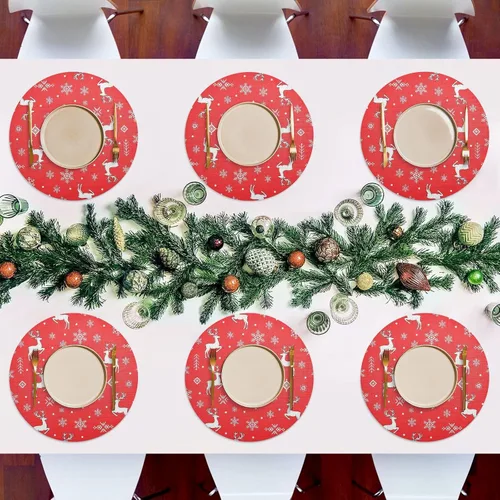 Vista 7 de White Reindeer Red Round Placemats, Non Slip Washable Placemats Dining Table for Kitchen Table one sizex1