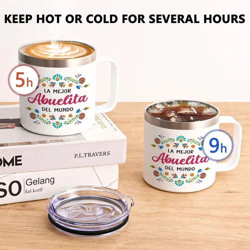 Vista 3 de Qtencas Regalos de Abuela, regalos para abuela, La Mejor Abuelita Del Mundo Taza de café aislada de 14 onzas, regalo de Abuelita en español