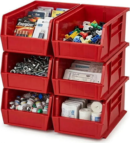 Vista 7 de Quantum Storage QUS230 - Contenedores apilables de plástico resistentes para taller, almacén y garaje, ultra apilables y colgantes, 10-7/8 pulgadas