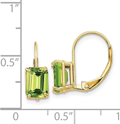 Vista 4 de Aretes de oro amarillo de 14 quilates de 0276 x 0197in de peridoto verde con palanca gota trasera joyería fina para mujer regalos para ella Cristal