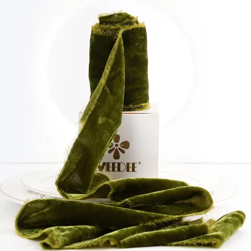 Vista 15 de MEEDEE Cinta de Terciopelo Beige de 3 Pulgadas Cintas con Flecos Beige Cintas de Terciopelo de Seda con Borde Crudo para Coronas, Ramo de Flores