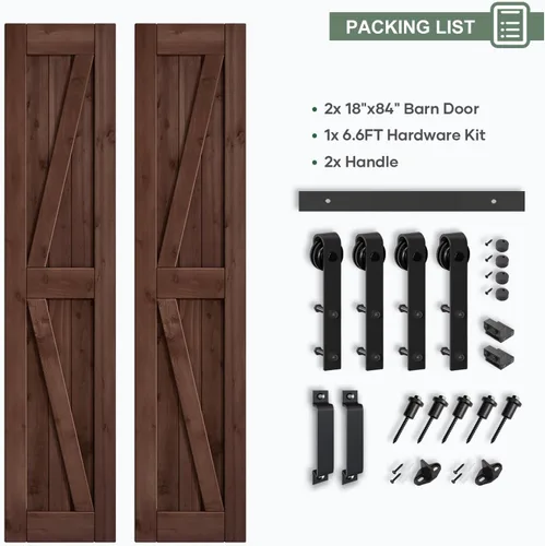 Vista 7 de Losa de puerta corrediza de madera de granero de 36 x 84 pulgadas (puerta doble de 18 x 84 pulgadas) con kit de herramientas y mango de 6.6 pies