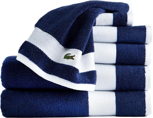 Vista 9 de Lacoste Sport Stripe - Juego de toallas de lujo de algodón (6 piezas) – Hecho con 100% algodón Supima suave, absorbente y de secado rápido, incluye