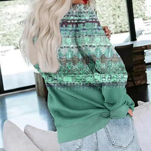 Vista 2 de Sudaderas de cuello redondo, sudadera de manga larga con cuello redondo para mujer, casual, cómoda, holgada, ligera
