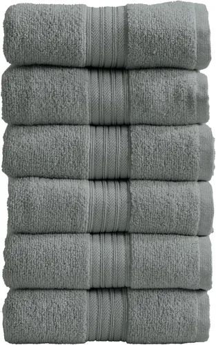 Vista 11 de Great Bay Home Juego de 6 toallas de mano color gris, 100% algodón hilado en plumas, juego de 6 toallas de mano de 26 x 16 pulgadas, toallas