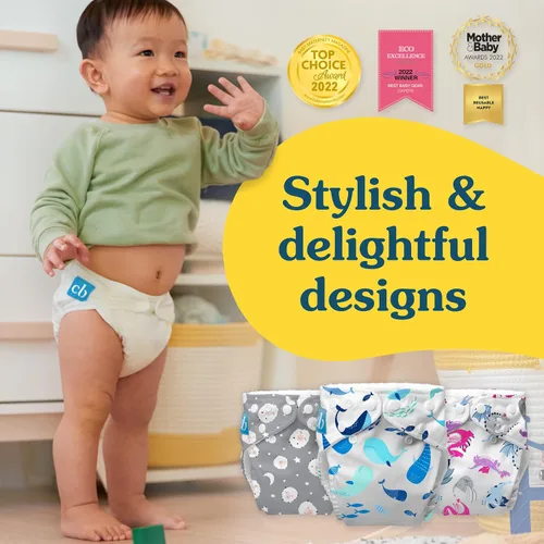 Vista 3 de Charlie Banana Pañales de tela, reutilizables, lavables, ajustables, talla única, para bebés y niños pequeños, con inserto absorbente, aviador