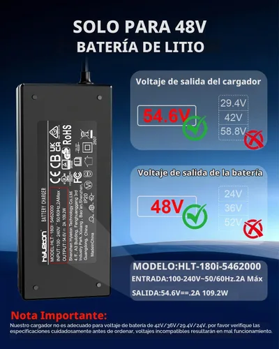 Vista 6 de Cargador de batería de litio de 48 V - Cargador rápido de 54.6 V 2 A con certificación UL para bicicleta eléctrica, con apagado automático, control