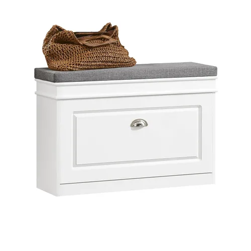Vista 11 de SoBuy pequeño banco de almacenamiento de zapatos, zapatero negro estrecho para entrada, estante para zapatos con cojín y 2 niveles de cajón