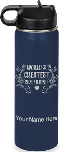 Vista 46 de LaserGram Botella de agua personalizada, World's Greatest Girlfriend, acero inoxidable de doble pared aislada al vacío con popote superior, regalo