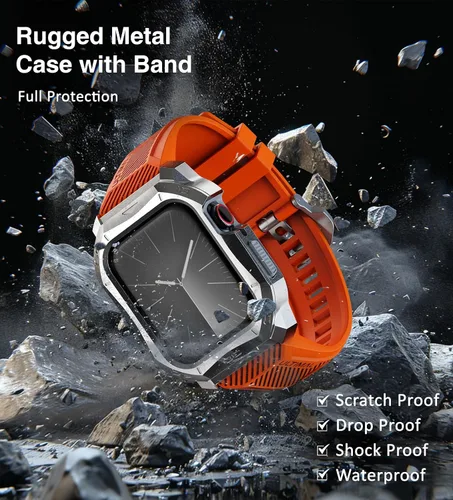 Vista 3 de ULTIMAL Compatible con Apple Watch de 1.929 in/1.772 in/1.732 in, correa deportiva resistente con carcasa de acero inoxidable resistente, correa