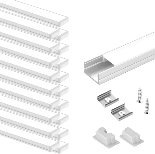 Vista 10 de VST Paquete de 6 canales LED de 1 pie, canal difusor LED en forma de U, sistema de canales de aluminio LED con cubierta lechosa, tapas de extremo