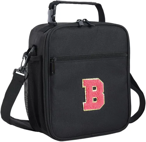 Vista 91 de ELEFOCUS Lonchera aislada con inicial para mujeres y hombres, bolsa de almuerzo personalizada con monograma con correa de hombro ajustable