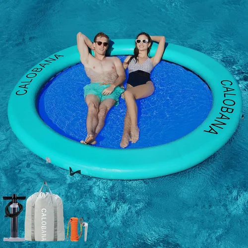 Vista 15 de CALOBANA Anillo Flotante Redondo Inflable Hamaca de Agua Flotadores de Río de Alta Resistencia Flotadores de Lago para Adultos Plataforma de Isla