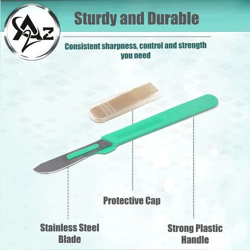 Vista 3 de Bisturíes desechables estériles, podología y cuchillo profesional de maíz, cuchillas de acero al carbono de precisión con mango de plástico - Bolsas