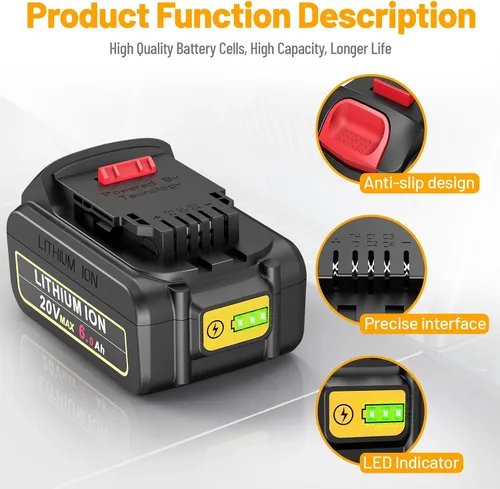 Vista 6 de Futurebatt Batería de iones de litio de 20V de repuesto para Dewalt 20V Max 6.0Ah Compatible con baterías Dewalt DCB205 DCB206 DCB207 DCB204 DCB201
