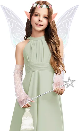 Vista 6 de MOVINPE Halloween Fairy Wings Elf Ears Fairy Wand Floral Headband Lace Sleeve Little Bag Dress Up Accessories for Women Girls