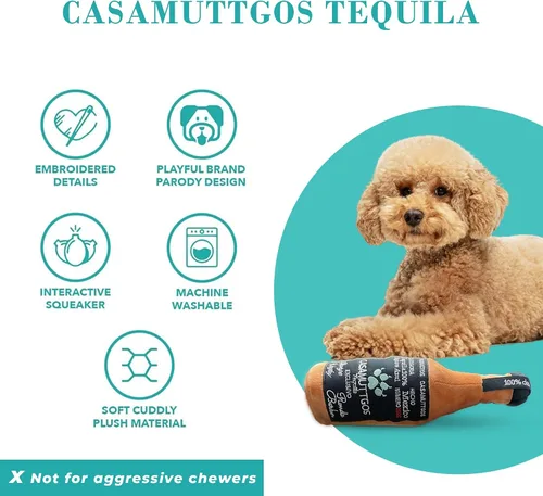 Vista 3 de Haute Diggity Casamuttgos Tequila, Juguetes de felpa para perros de diseñador con silbato interactivo, enriquecimiento estimulante para mascotas