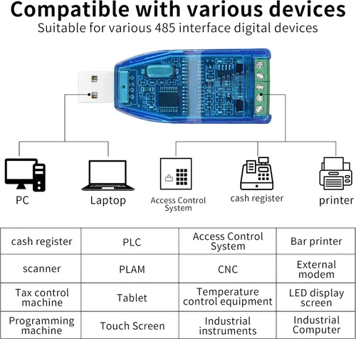 Vista 2 de YACSEJAO USB a RS485 RS232 Convertidor USB 2.0 a RS-485 RS-232 Adaptador de puerto serie con chip CH340 para Windows 11 10 8 7 XP Mac