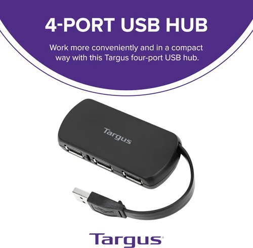 Vista 2 de Targus Concentrador USB 2.0 de 4 puertos, color negro, compatible con PC y Mac, elegante y apto para viajes (ACH114US)